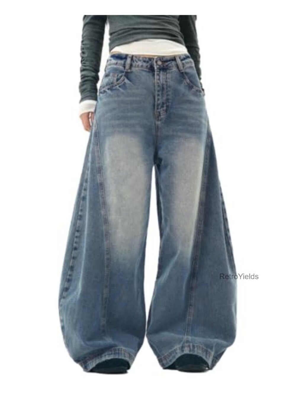 Women's Baggy Barrel Jeans Low Rise Wide Leg Pleated Denim Pants